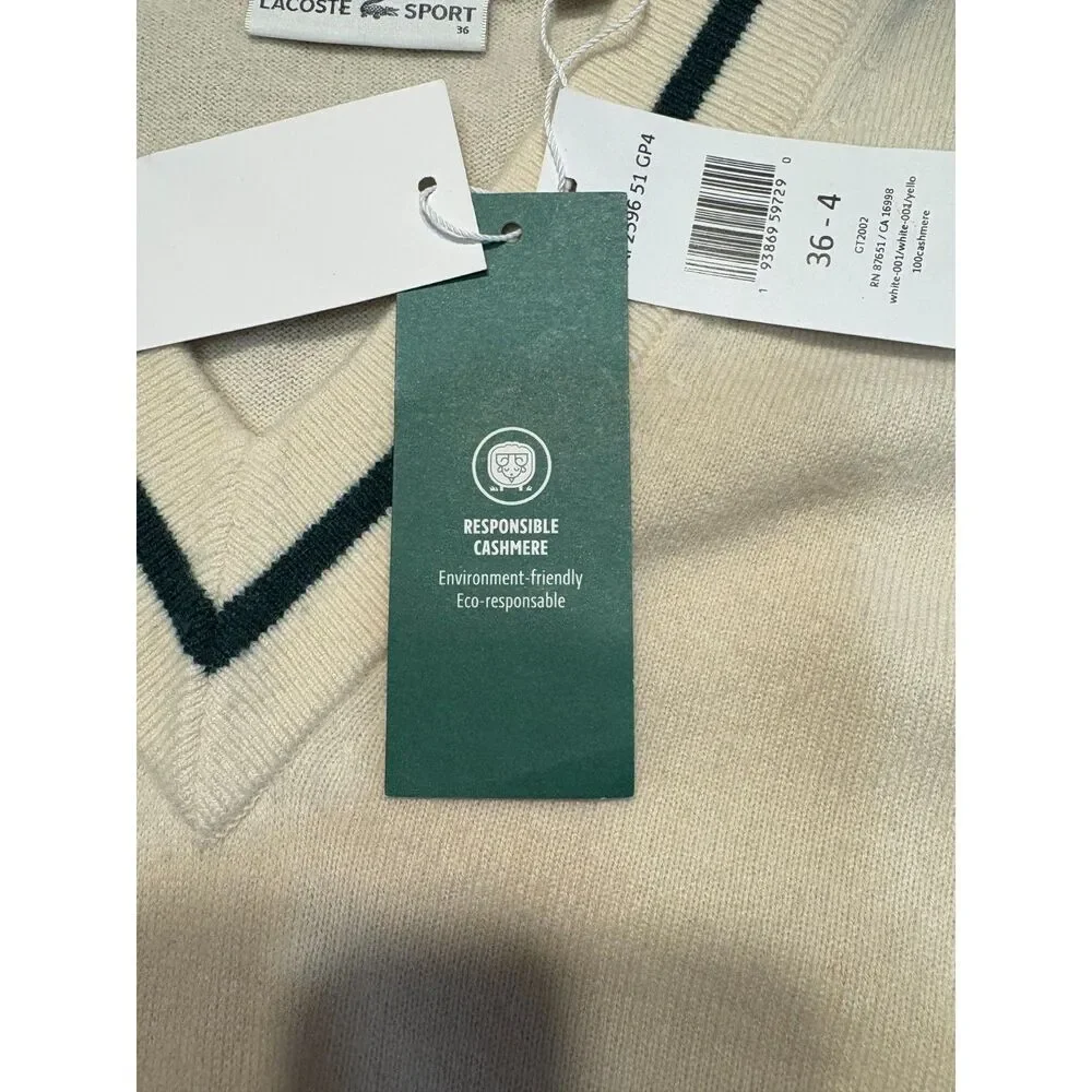 NWT Authentic Lacoste Sport Cashmere V Neck Sweater Size S - Picture 5 of 9